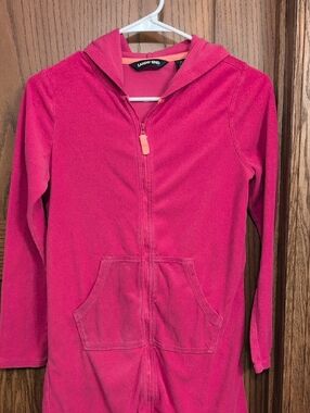 Lands' End Girls' Hot Pink Hooded Zip Up Swim Cover Up